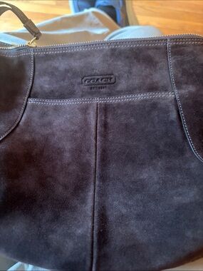 Vintage Coach Suede Shoulder Bag in Dark Brown Suede with dust bag